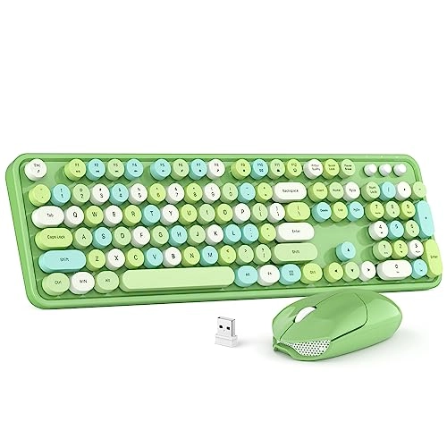 Wireless Keyboard and Mouse Combo - Typewriter Round Retro Wireless