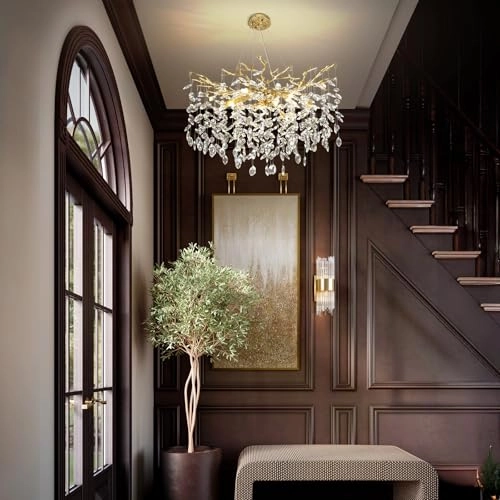 Round Crystal Chandelier - 3000 Kelvin Dimmable