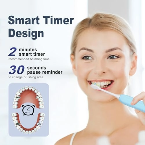Sonic Electric Toothbrush - 6 Brush Heads 90-Day Battery
