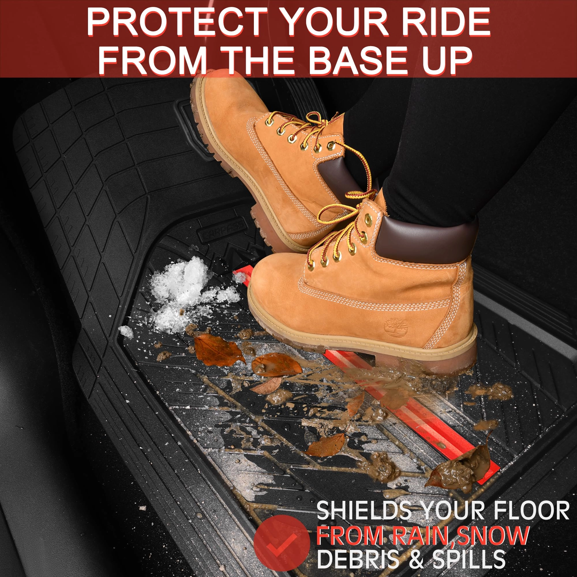 Rubber Floor Mats - All Weather Trim-to-Fit 3-Piece