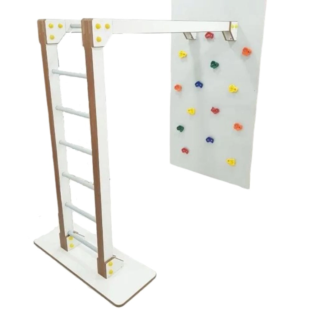 MOONKIDS Climbing Wall with Metal Monkey Bars - 3 to 9 yrs Indoor Use