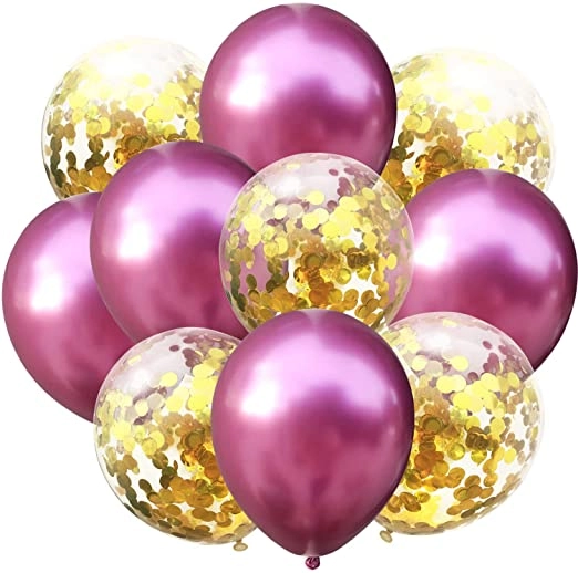 JOLLITY LLC 10 Pcs Pink Chrome And Confetti Balloons - 10 Pcs Birthday