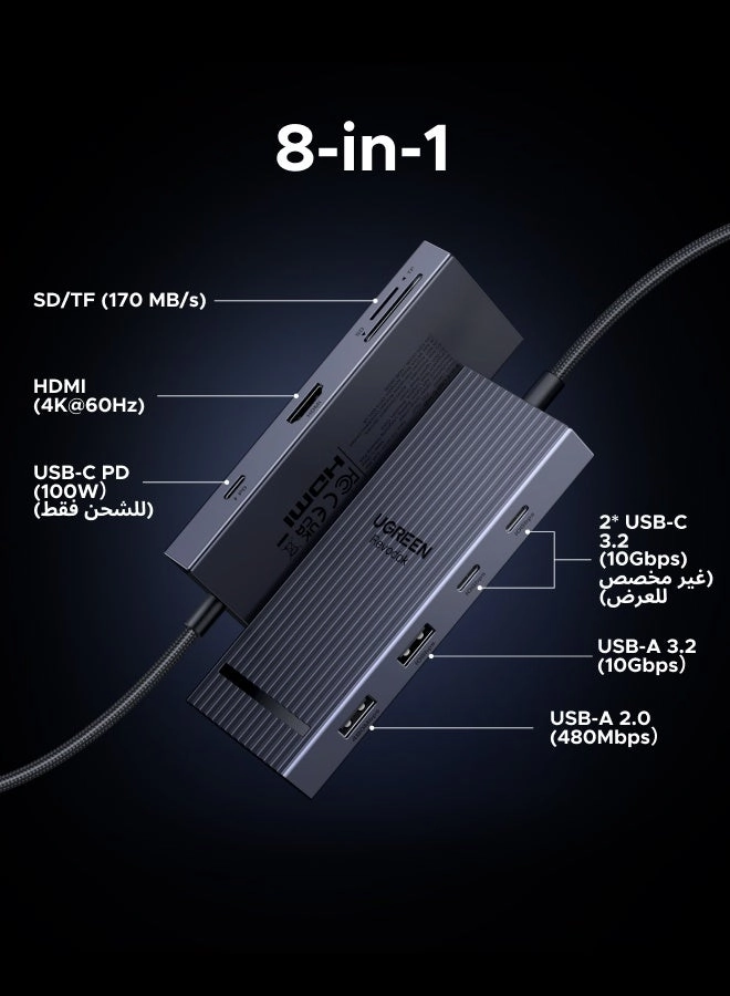 USB C Hub - 8-in-1 4K@60Hz 100W