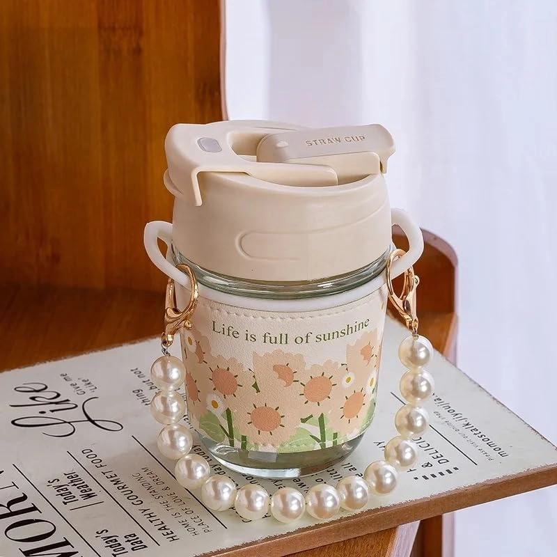 Glass Pearl chain cup Coffee Tumbler - 350ml