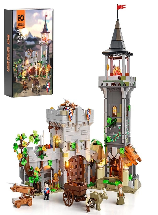 FUNWHOLE Medieval Watchtower - Lighting Soldier Farmer Minifigures