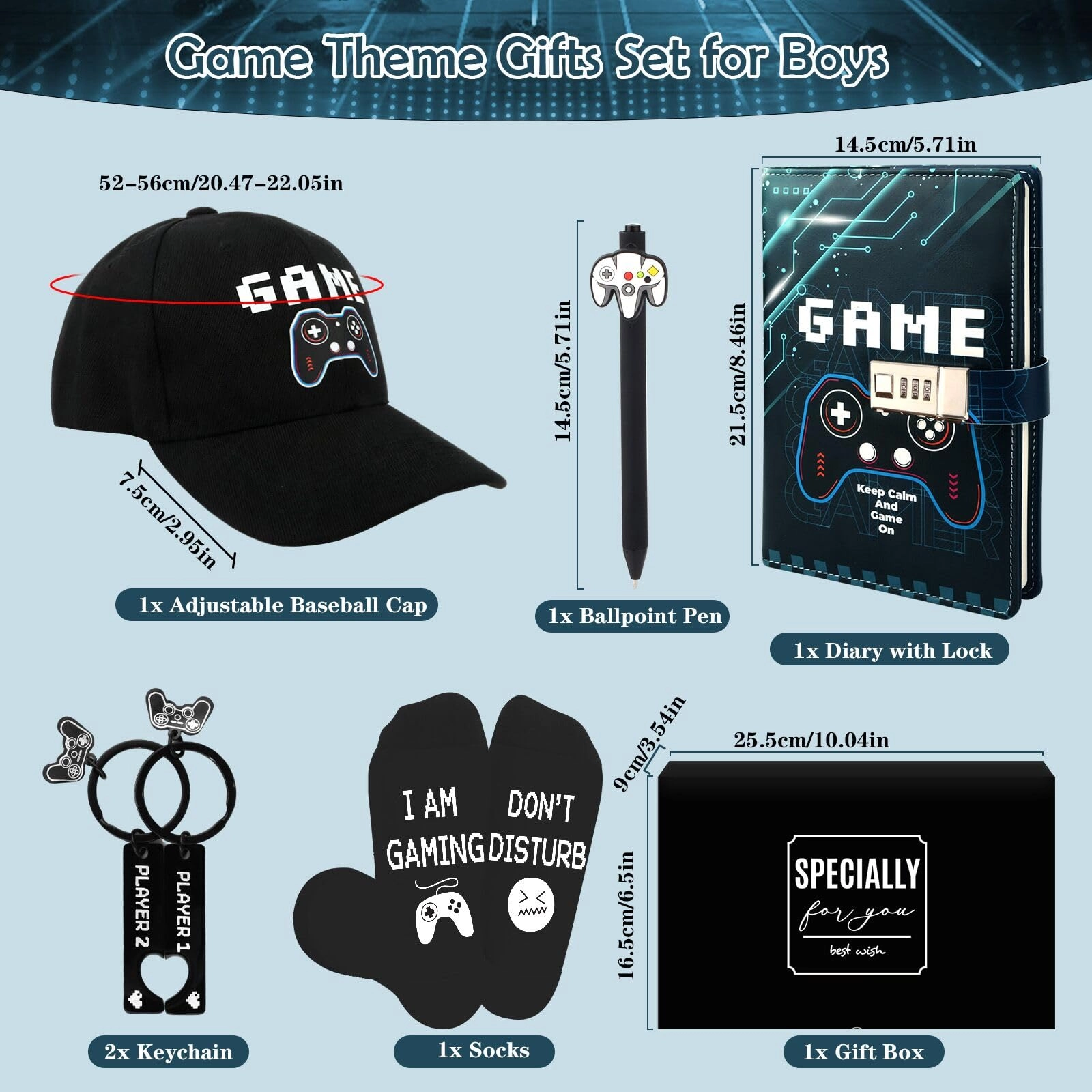 Diary - Lock + Pen + Baseball Cap - Adjustable + Socks + Keychain + Gift Box