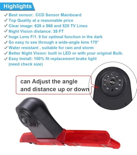 Third Roof Top Mount Brake Lamp Light Rear View Backup Camera - Night vision Wireless 628 x 586