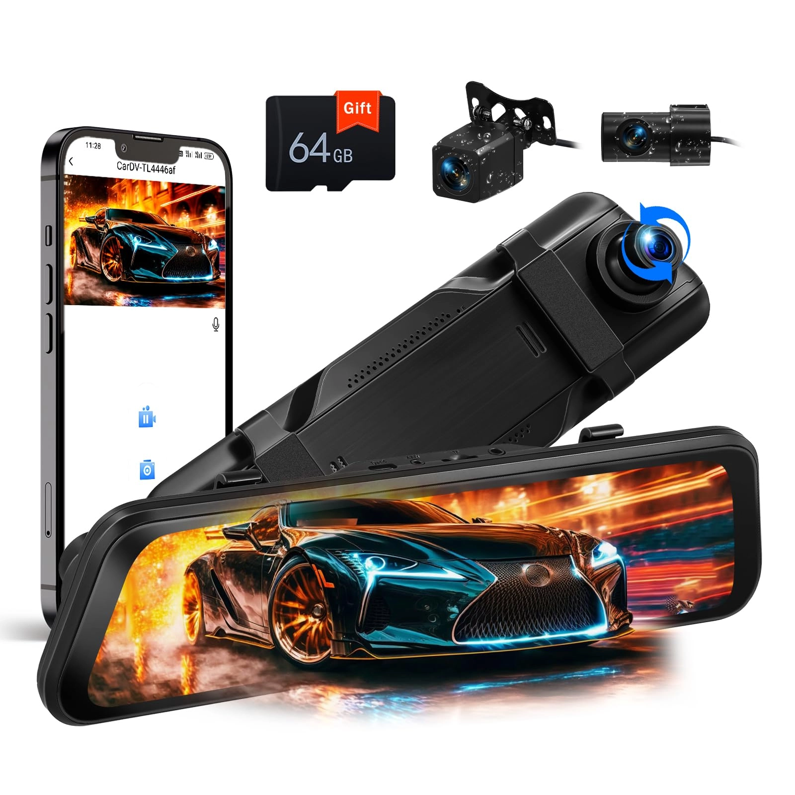 CAMECHO Mirror Touchscreen Dash Cam - 2K