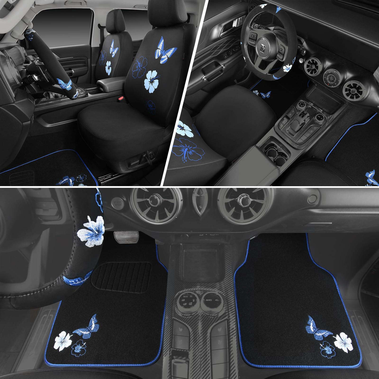 Embroidery Butterfly and Flower Car Floor Mats