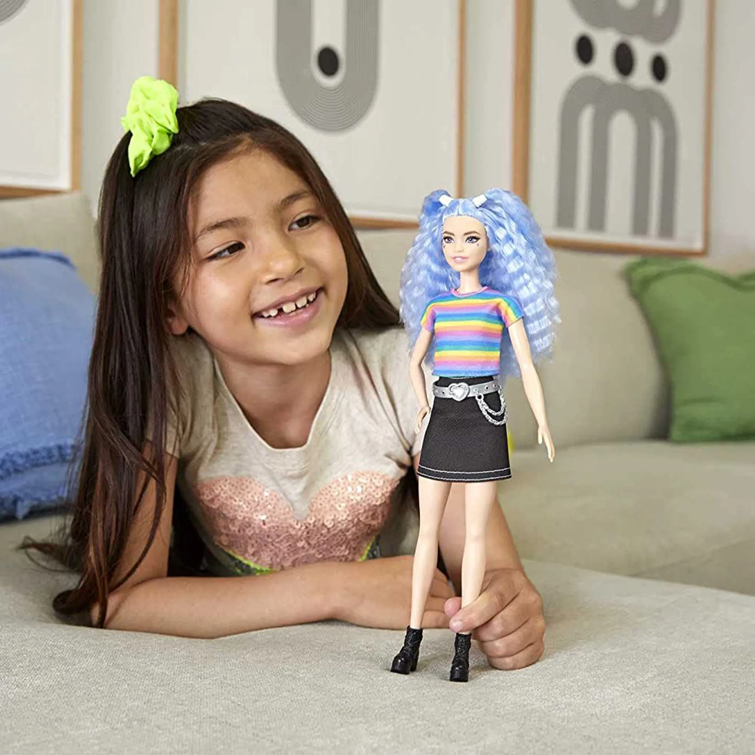 Barbie Fashionistas - Rainbow Striped Top Black Skirt Ages 3+