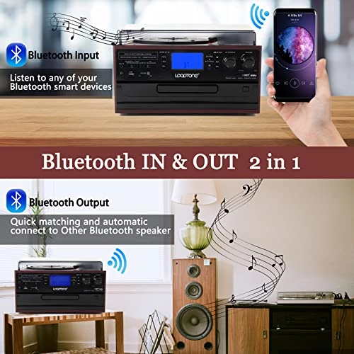 Record Player - 10-in-1 Bluetooth In/Out 3-Speed