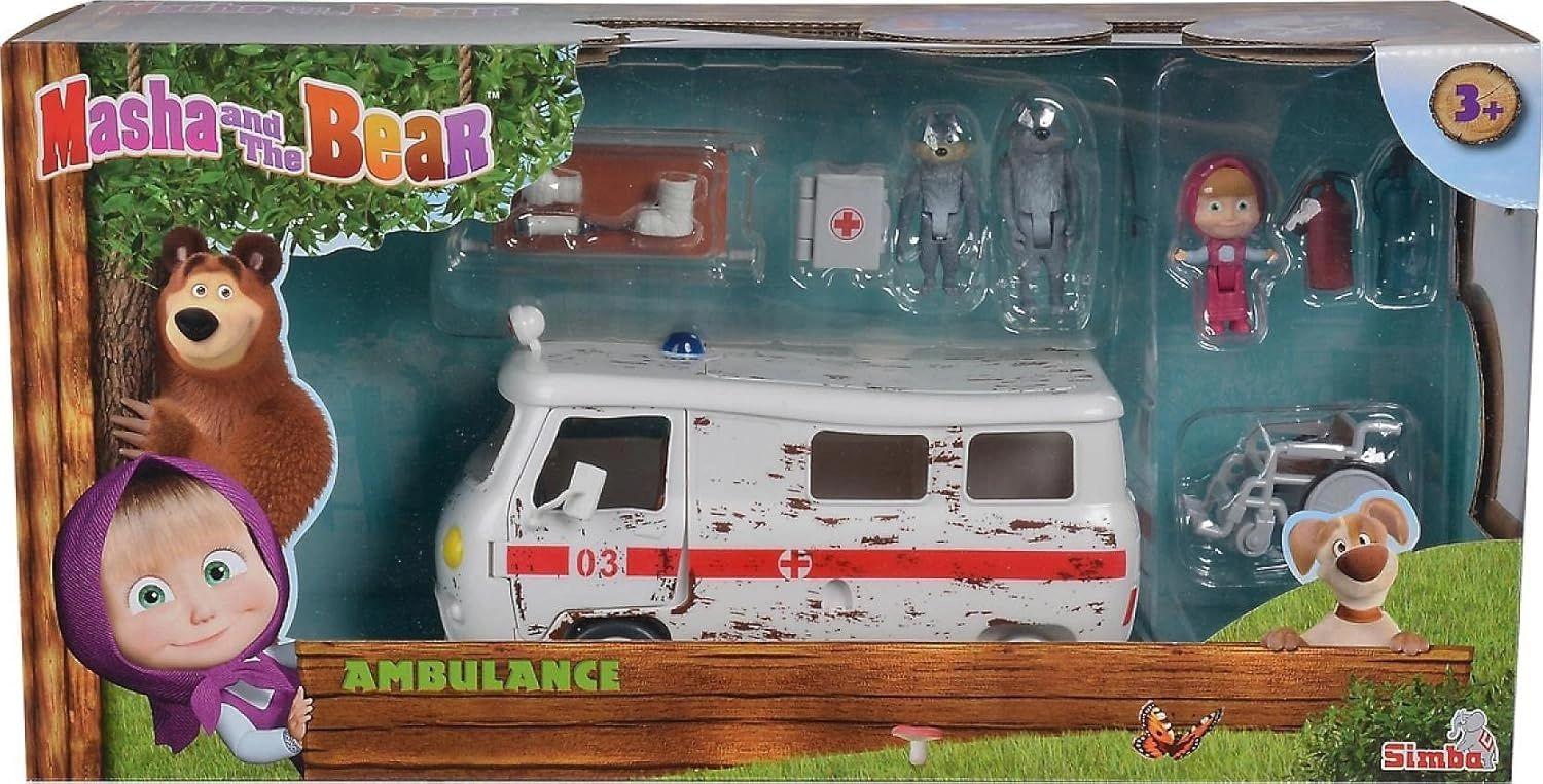Masha Ambulance Play Set - 20 cm 3 articulated figures Ages 3+