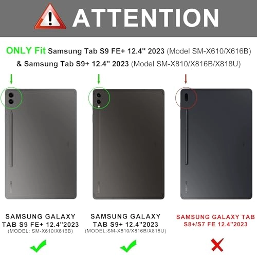 Keyboard Case with S Pen Holder for Galaxy Tab S9 FE+ / S9 Plus 12.4-inch (2023) and Tab S10+ (2024)