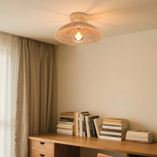 Retro Rattan and Wood Bohemian Design Ceiling Light