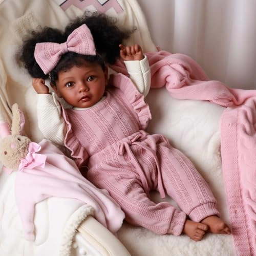 Reborn Baby Doll - 20 Inch Vinyl Cloth Body Black Ages 3+