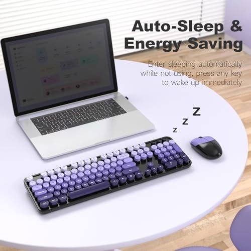 Wireless Keyboard and Mouse Combo - Typewriter Round Retro Wireless