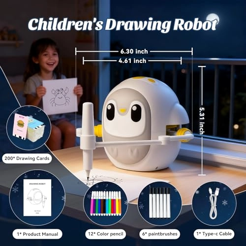 Drawing Robot - 200 Cards 12 colored pencils 6 painting brushes