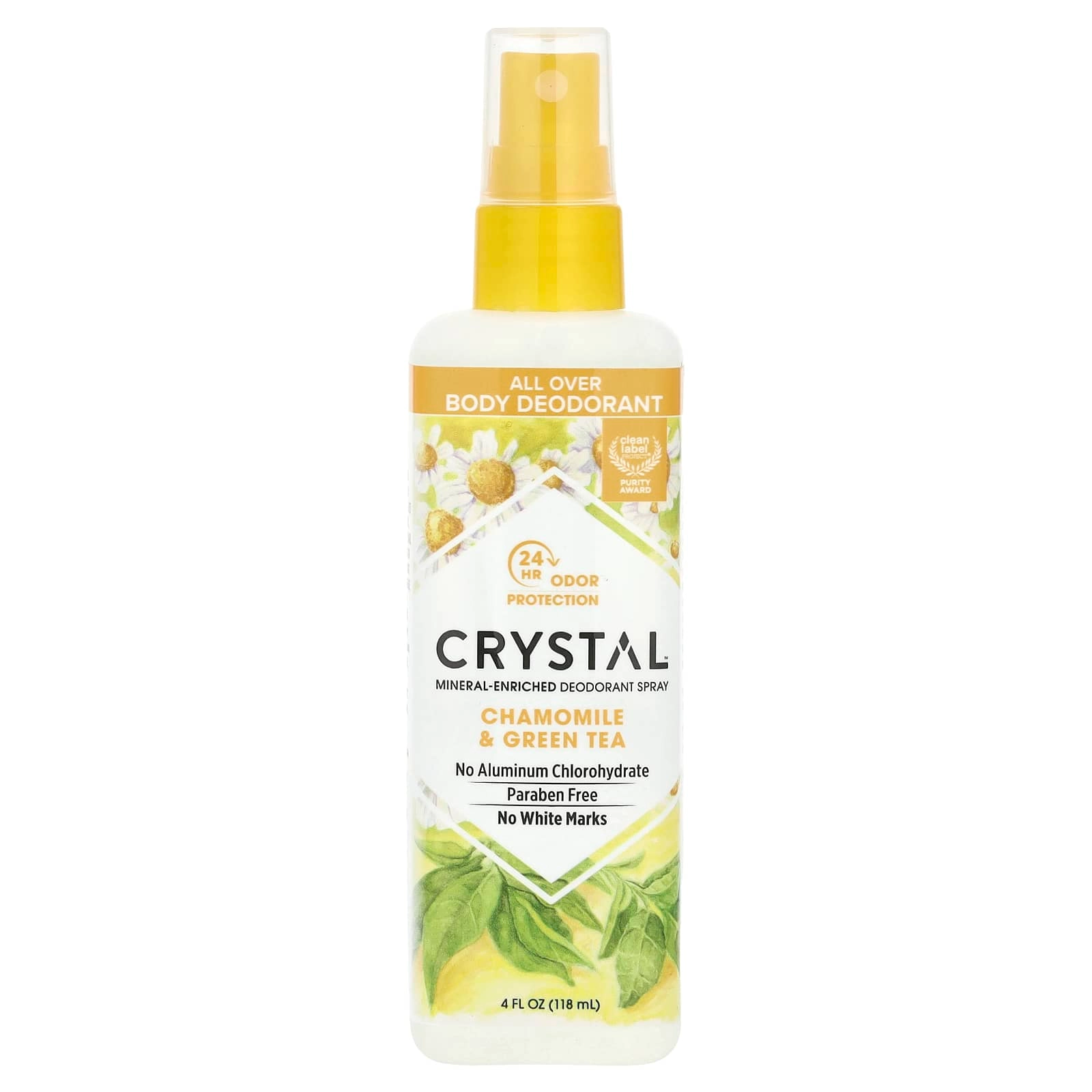 Crystal Mineral-Enriched Body Deodorant Spray - Chamomile & Green Tea 4 fl oz (118 ml)