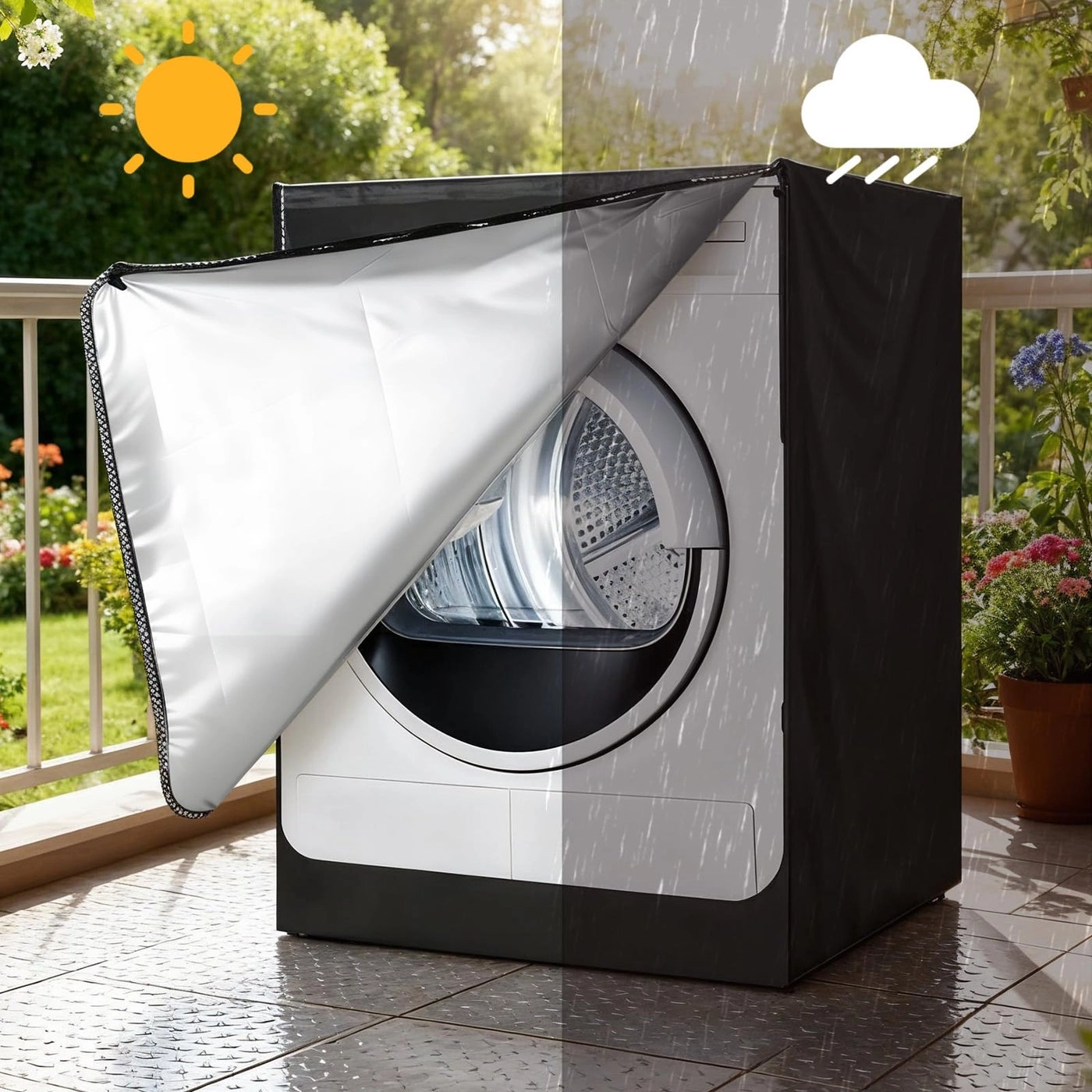 Washer Cover - Fit for Most 7.5-12 kg Front-loading Machine Black + Dryer Cover - Black