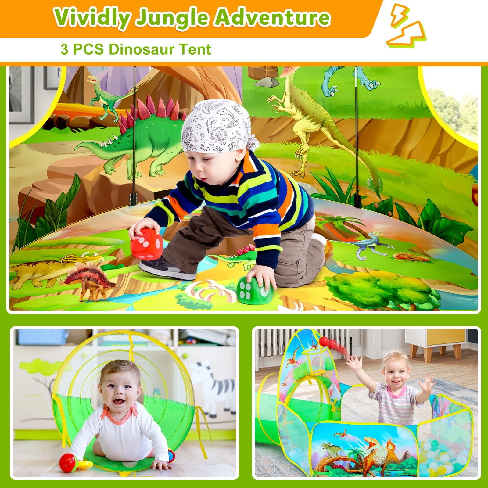 Dinosaur Tent + Ball Pit + Tunnel