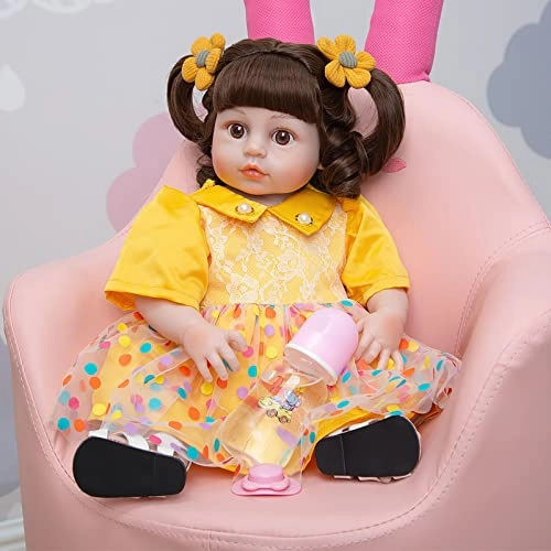 Reborn Baby Doll - 19 Inch Vinyl Yellow Dress Ages 3+