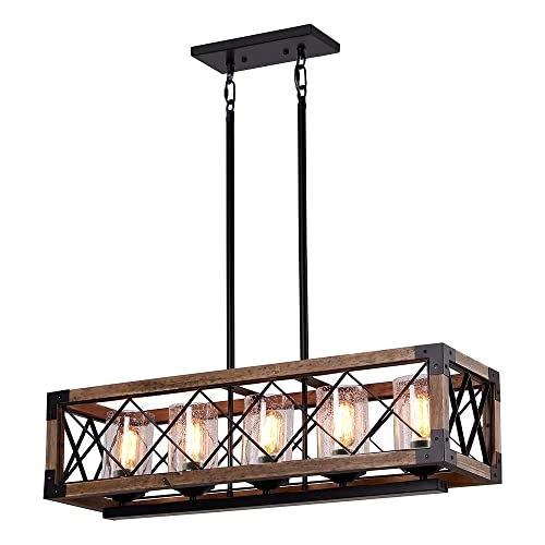 Rectangle Wood Chandelier - Dimmable