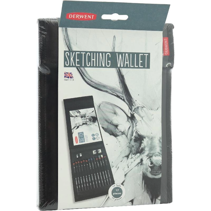 Derwent Sketching Wallet - 17 Pieces Pencils;Blender;Eraser;Sharpener;Sketch Pad