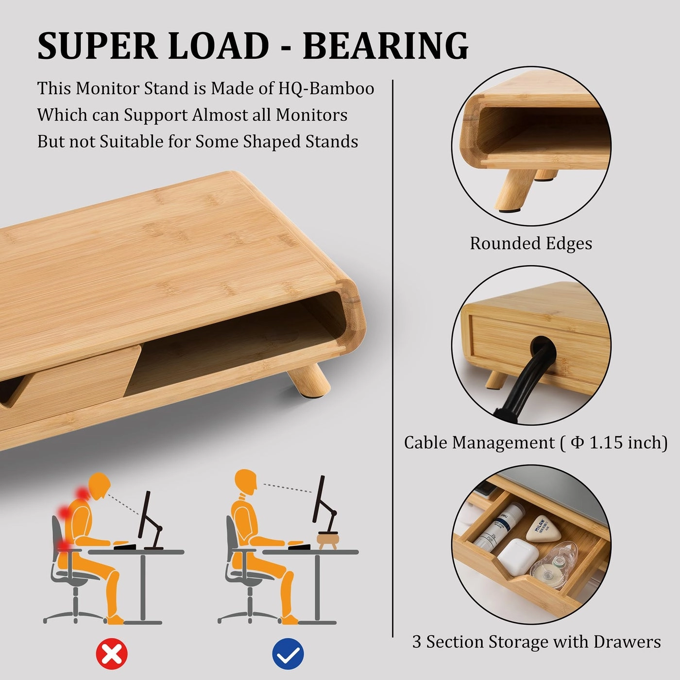Bamboo Monitor Stand Riser