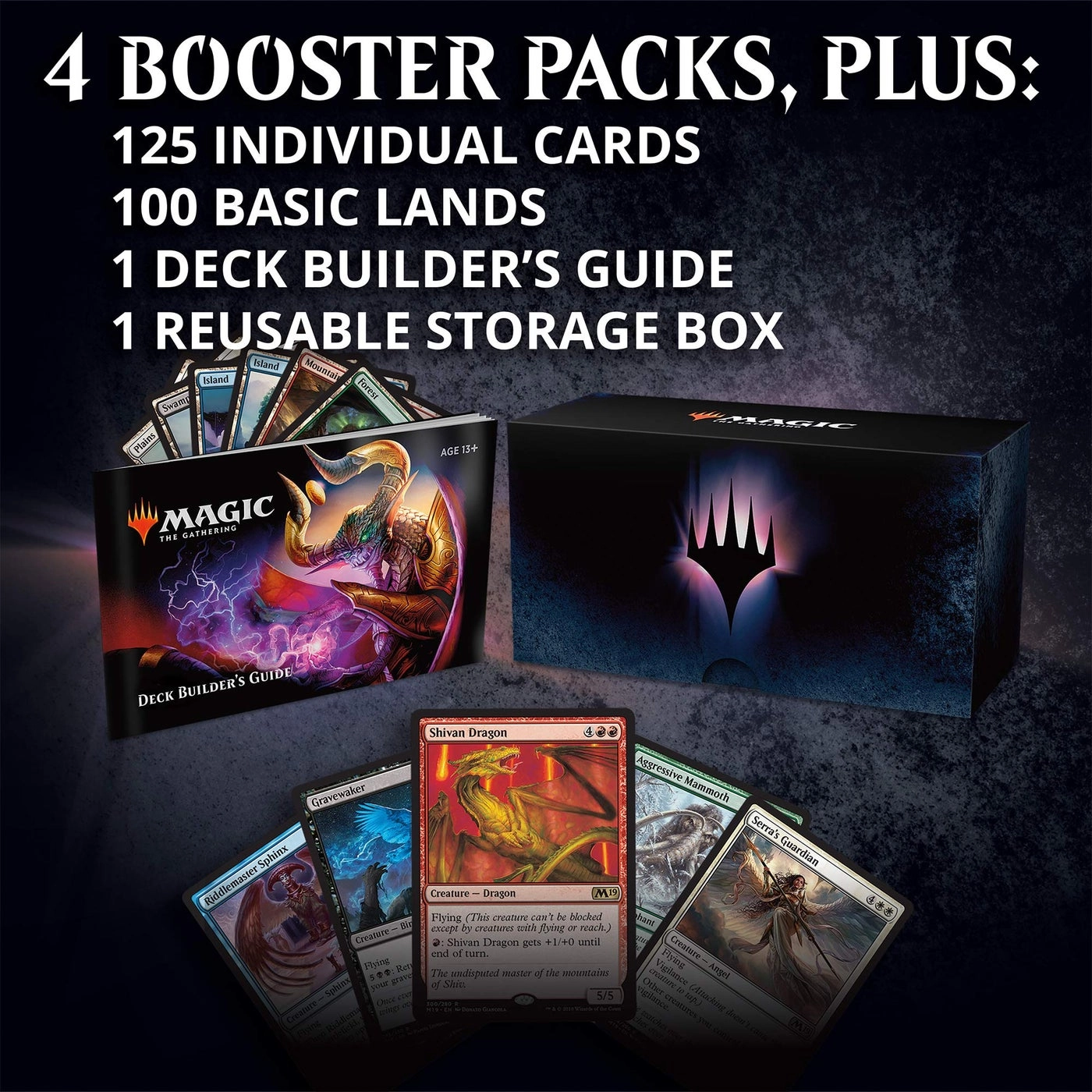 Core Set 2019 (M19) Deck Builders Toolkit + Booster Pack - 4 + Cards - 125pcs + Accessories