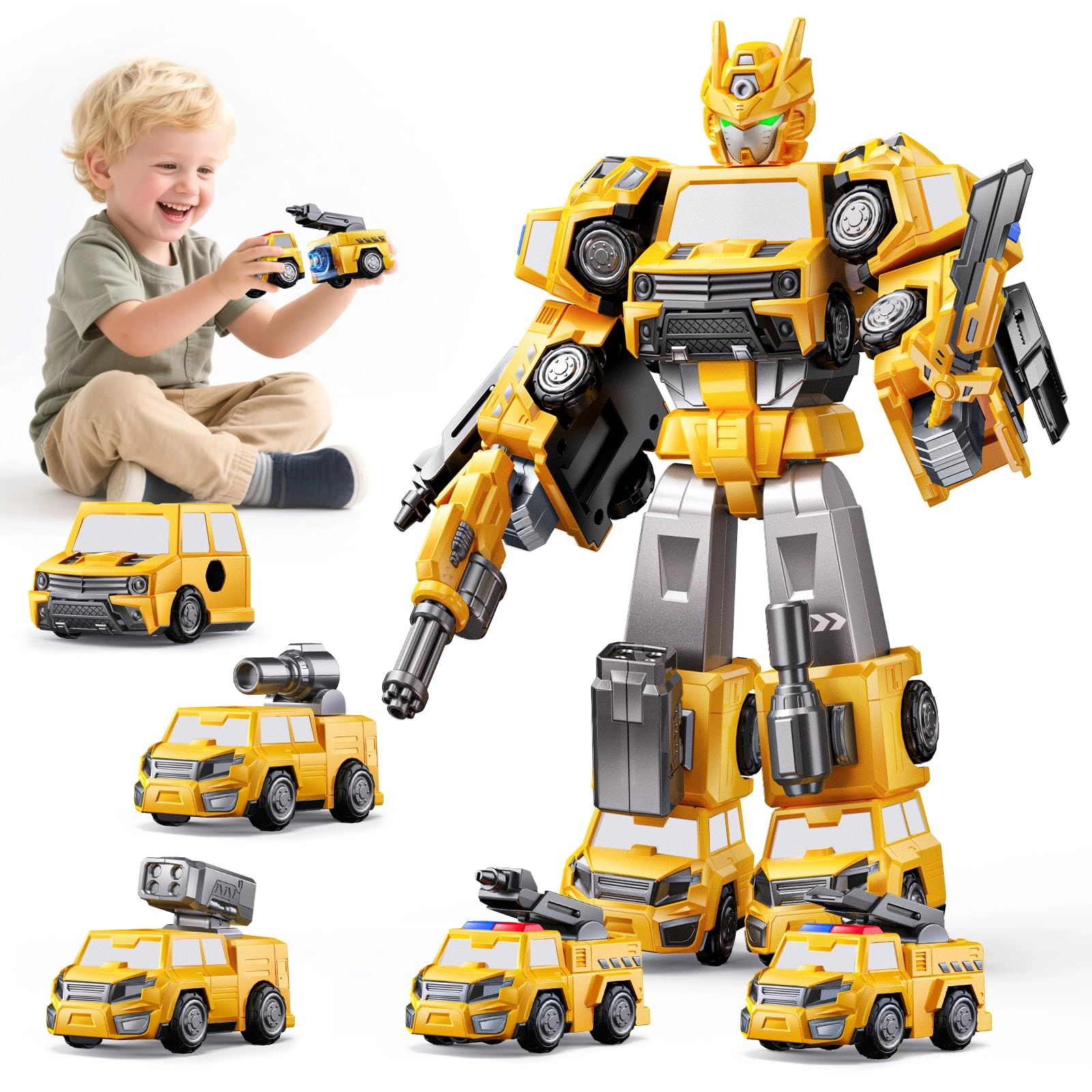 NewBandMo 5 In 1 Magnetic Transform Construction Trucks - Yellow Easy DIY Assembly