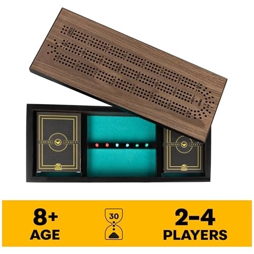 Deluxe Cribbage - Lined Wooden Case 6 Metal Movers