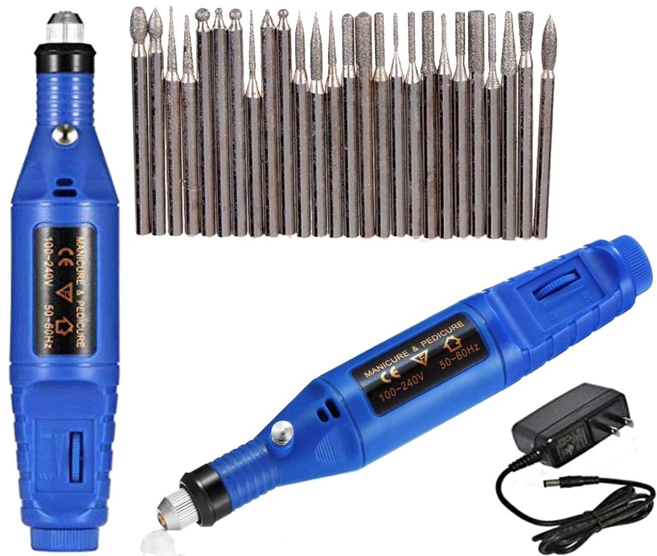 Mini Drill Machine - 12V Speed And Direction Control + Adapter - Collet Chuck 10mm 23mm + Stones + Felt Pad + Mandrel Burrs - 120x Diamonds Bur