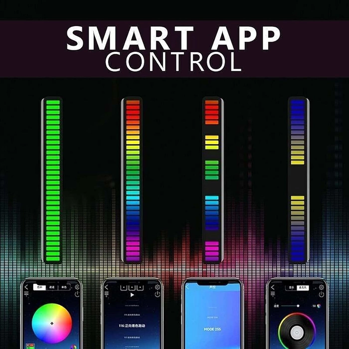 RGB Sound Reactive LED Light Bar - White Black Silver