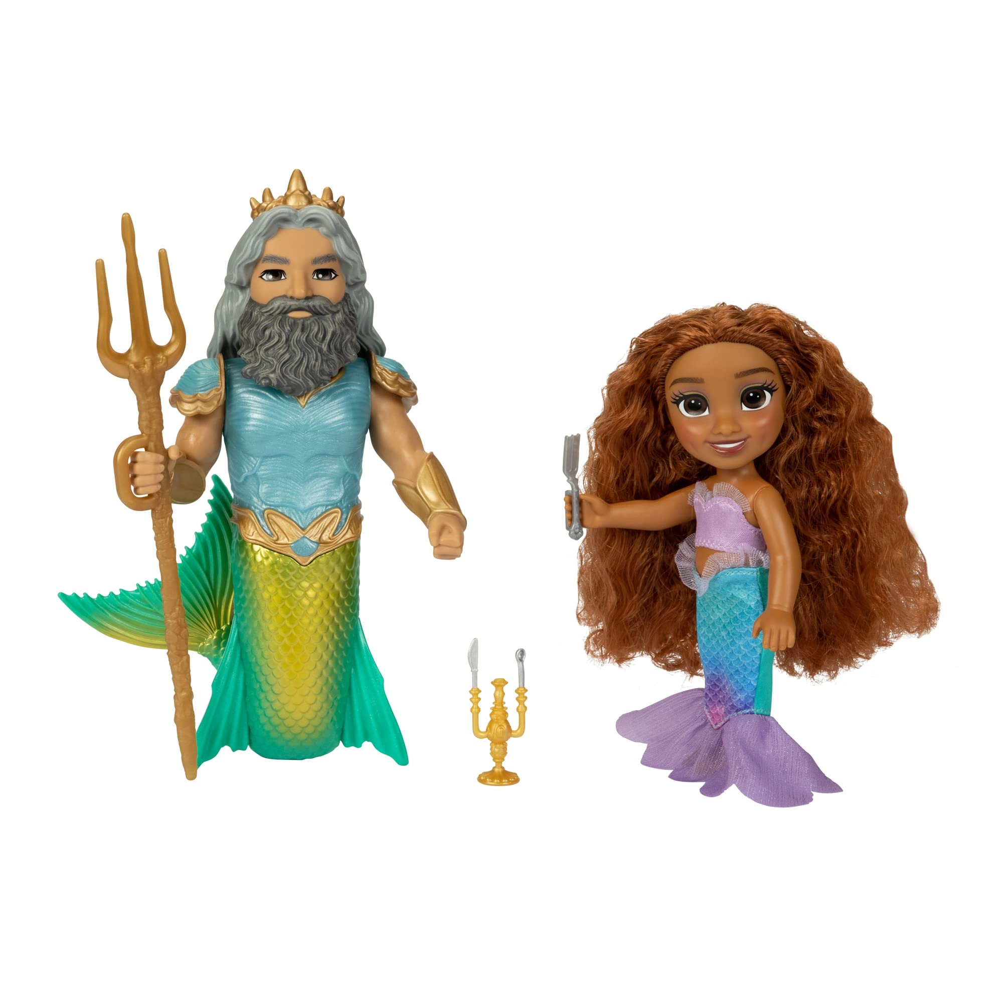 Disney Ariel Doll - 6 Inches Tall Dinglehopper Candelabra + King Triton Doll - Trident Ages 3+