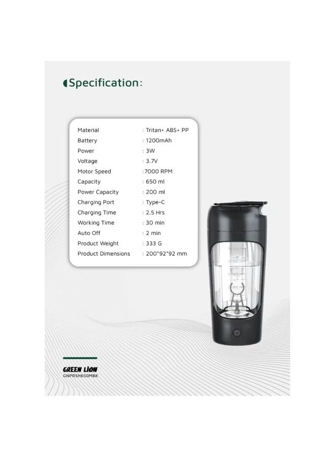Protein Mixer Shaker Tritan 650 ml - Rechargeable Type-C Charging