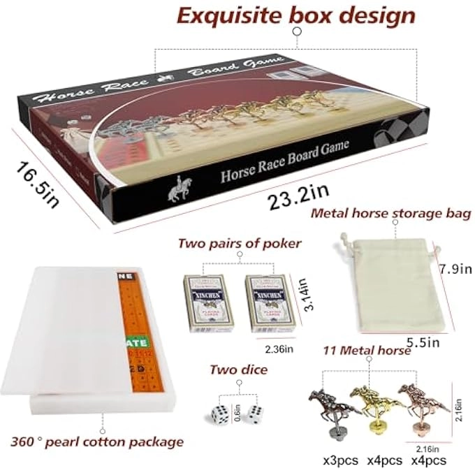 Horse Race Board Game - 11 Horses 4 Dice Solid Wood