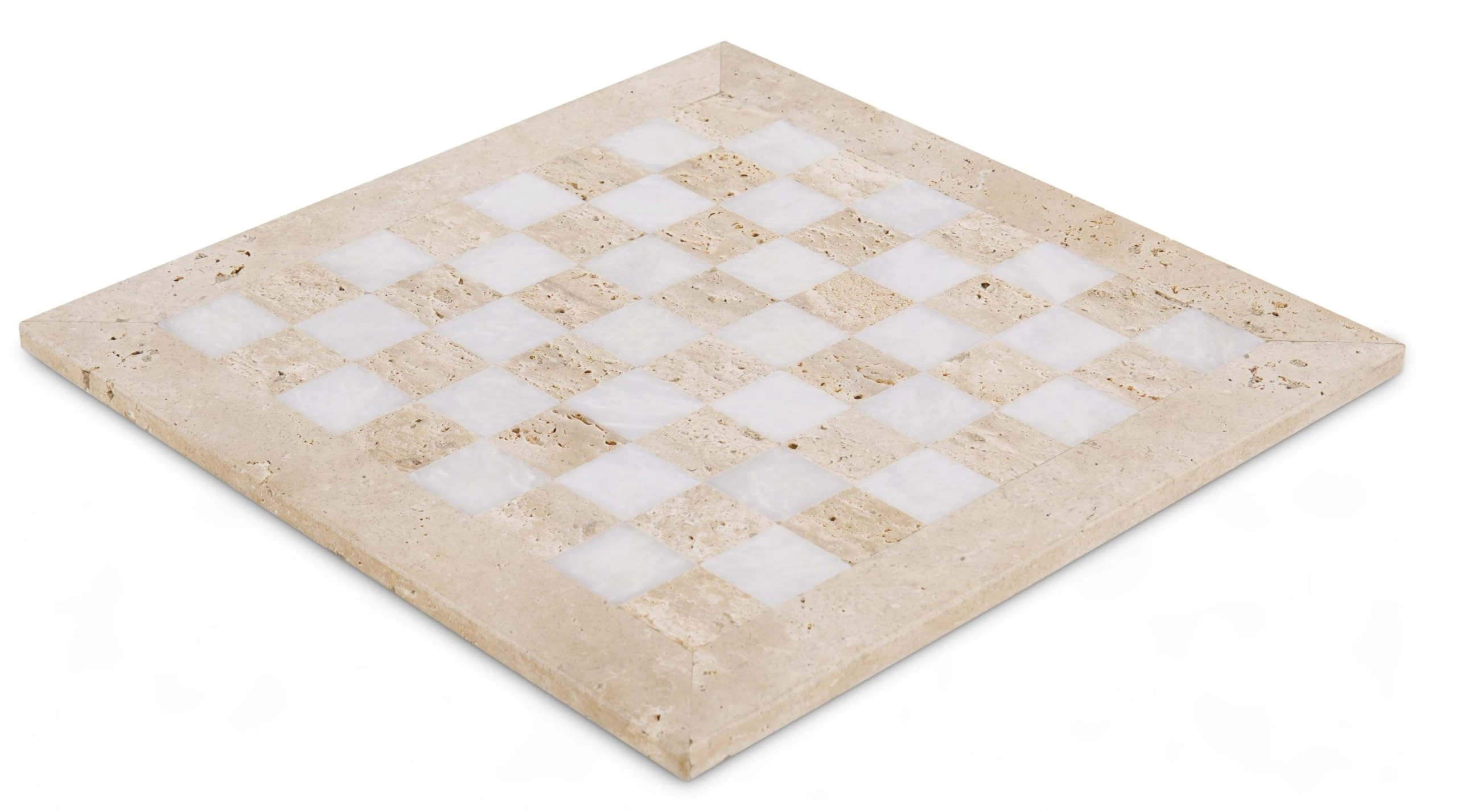 Marble Chess Board - 15 Inch Handmade Travertine and White Stone
