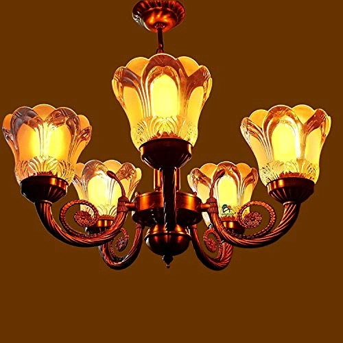 Antique Brass Chandelier - 5-lamp E27 Brass Glass