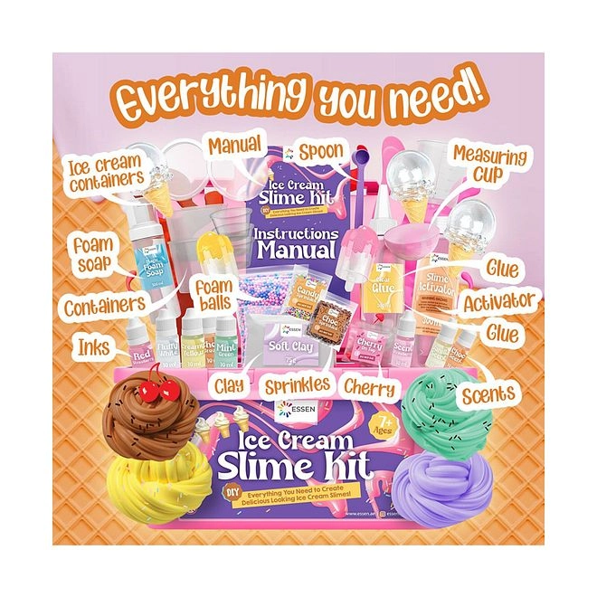 Ice Cream Slime Kit - 7 Years+ 33 Pieces