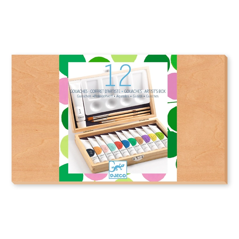 DJECO Gouaches Artist's Box - 12pcs 3 brushes 1 palette