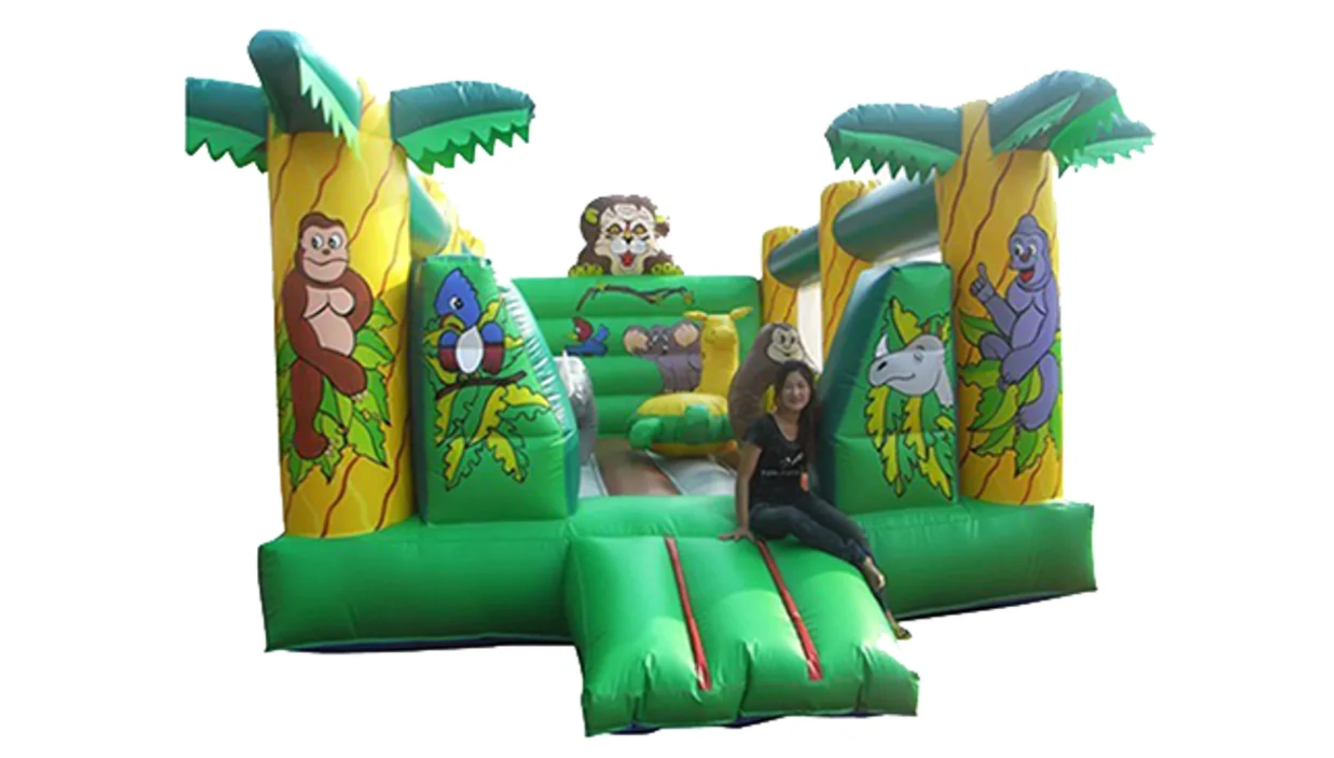 Gambol Jungal Bear Bouncy Castle - Double Slide Multi Colour
