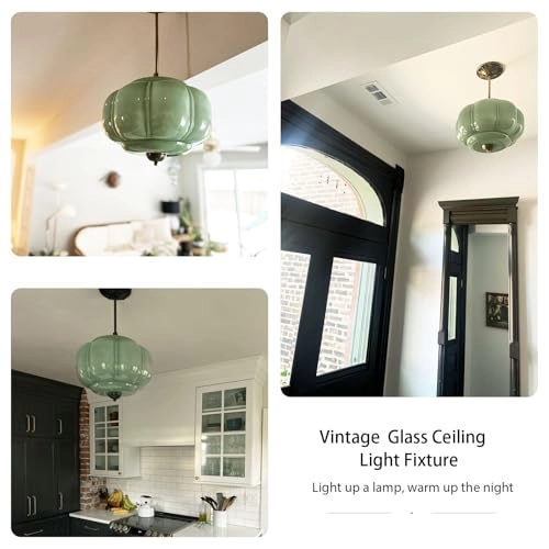 Antique Black Milk Glass Ceiling Light Fixture - 9.8 Inch Green