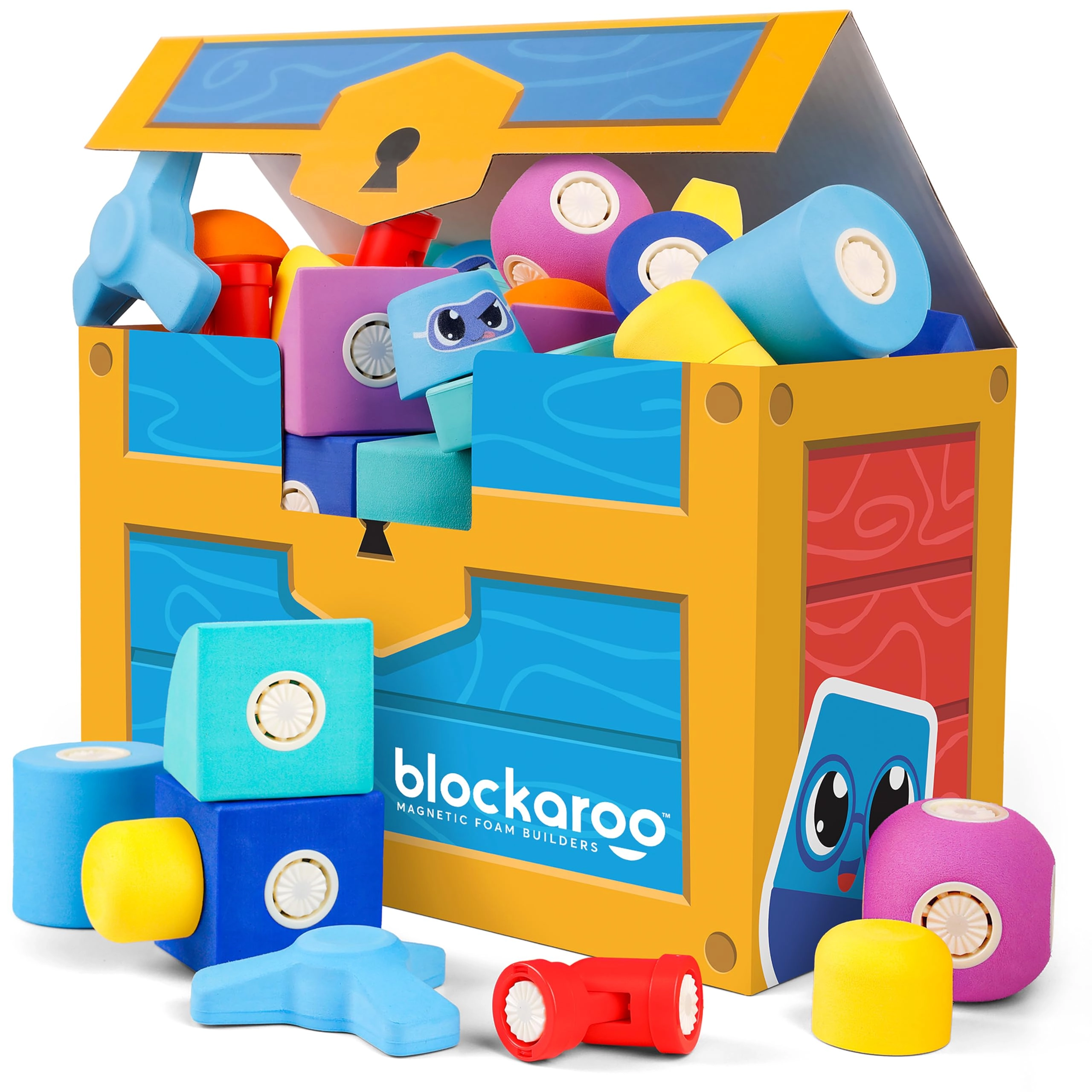 Blockaroo Magnetic Foam Bath Building Blocks - 50-Piece Trunk Set Multicolor