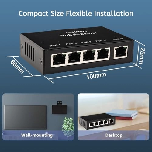 100M PoE Injector - 48V 30W 5 Port 802.3at/af 100 Megabits Per Second 90W