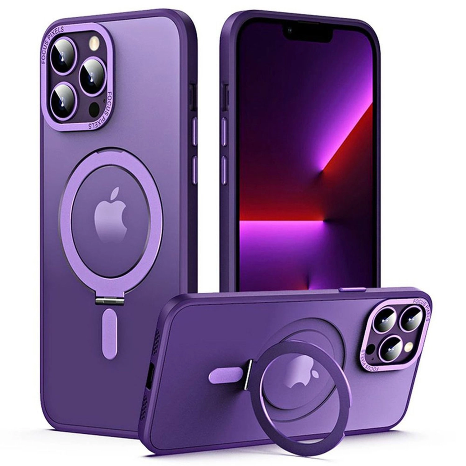 MagSafe Ring Stand Case With Screen Protector for iPhone 15 Pro