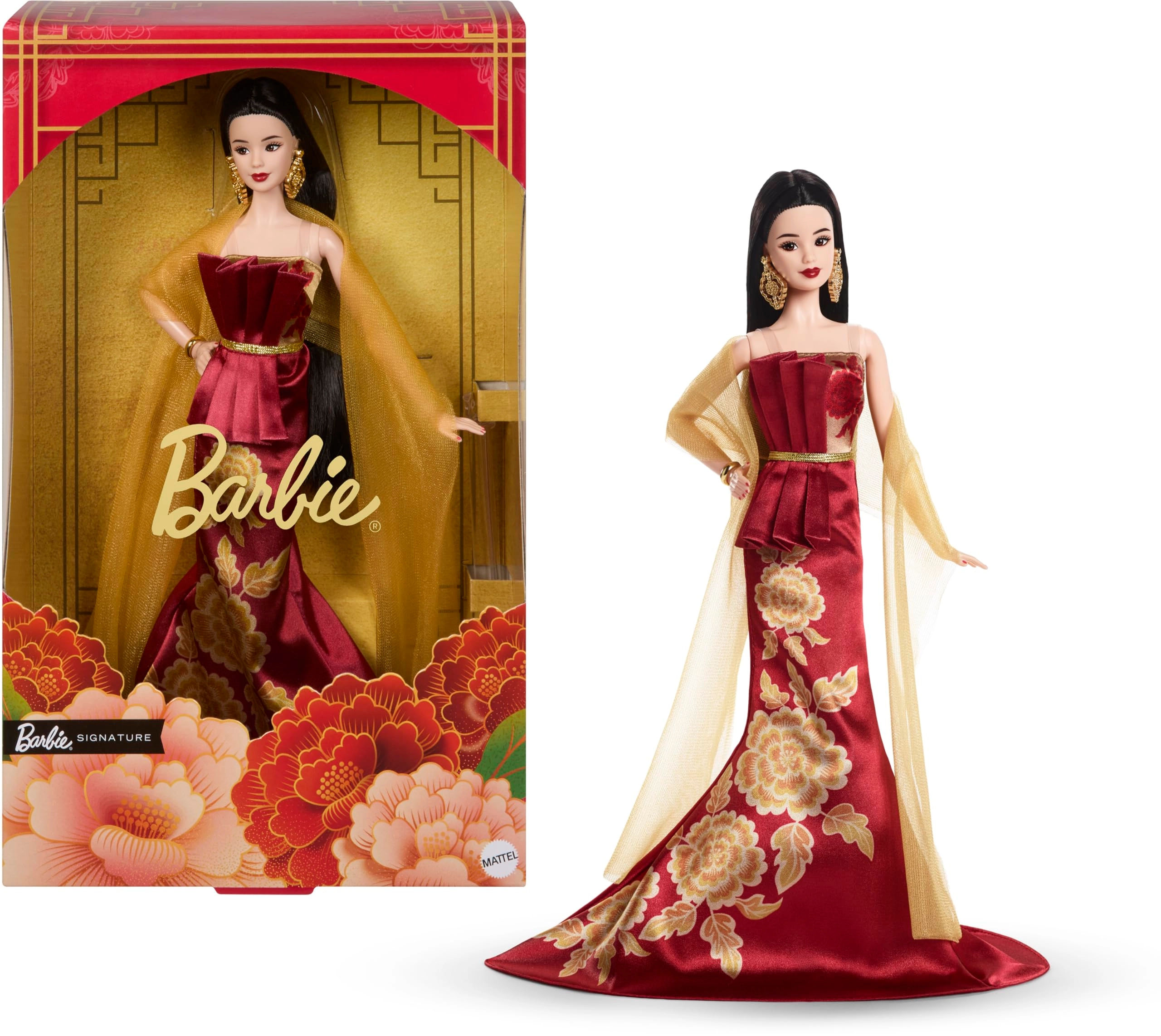 Barbie Signature Lunar New Year Fashion Doll - Red Dress Gold Peony Pattern Ages 6+