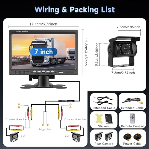 Backup Camera Monitor + Rear View Camera - 18IR Night Vision Verkabelung 480 pixels