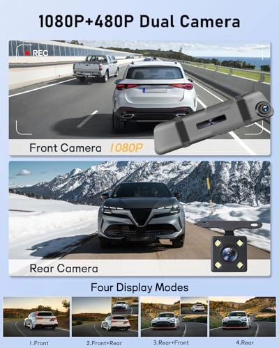 Front and Rear View Mirror with Camera - 1080p