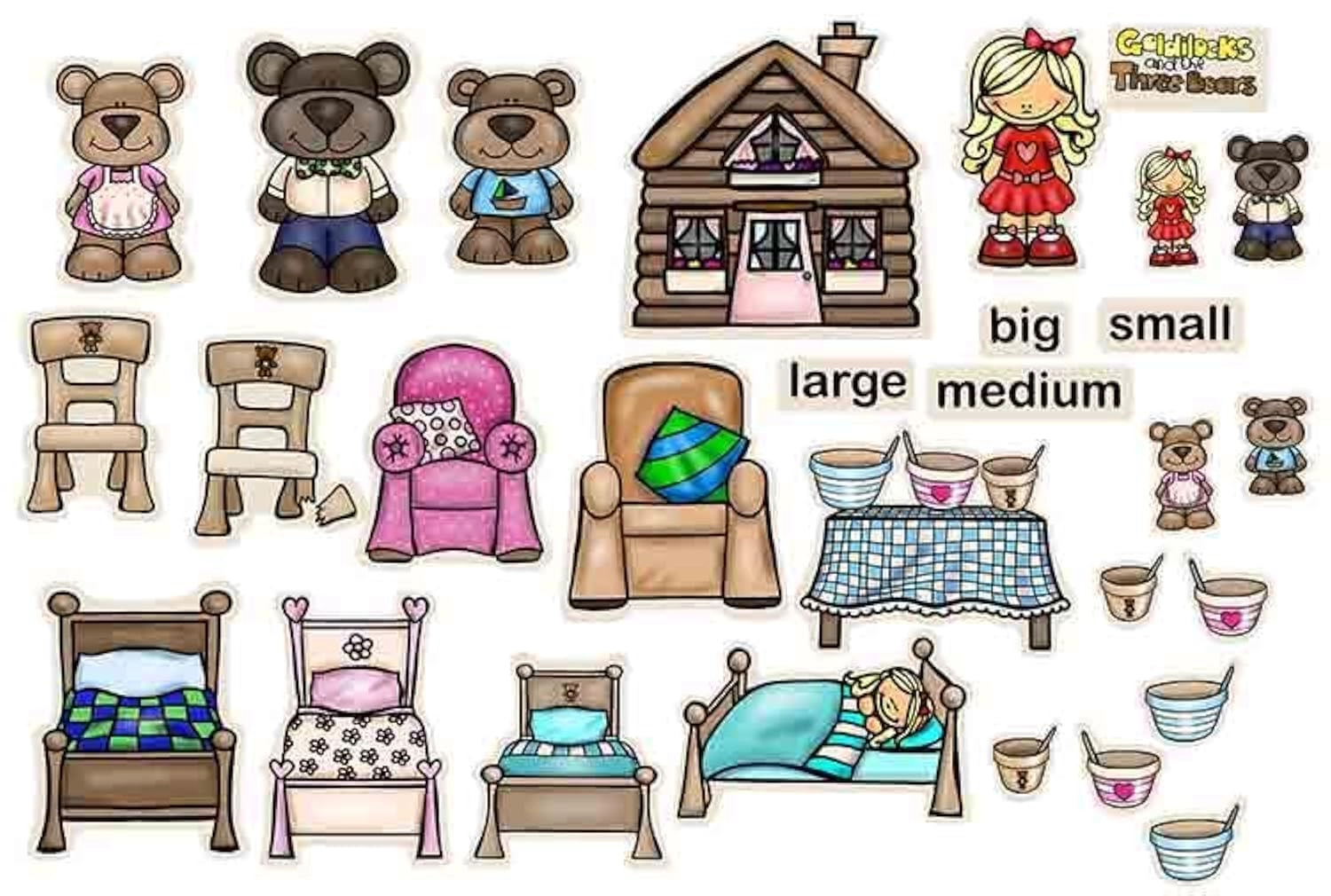 MZA STORES Goldilocks & The Three Bears Felt Figures Flannel Board Stories - precut felt figures 100% deluxe polyester felt
