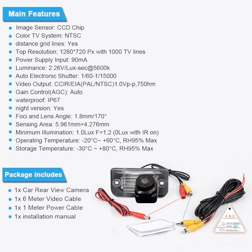 Backup Camera - universal RCA connector 1280*720 pixels